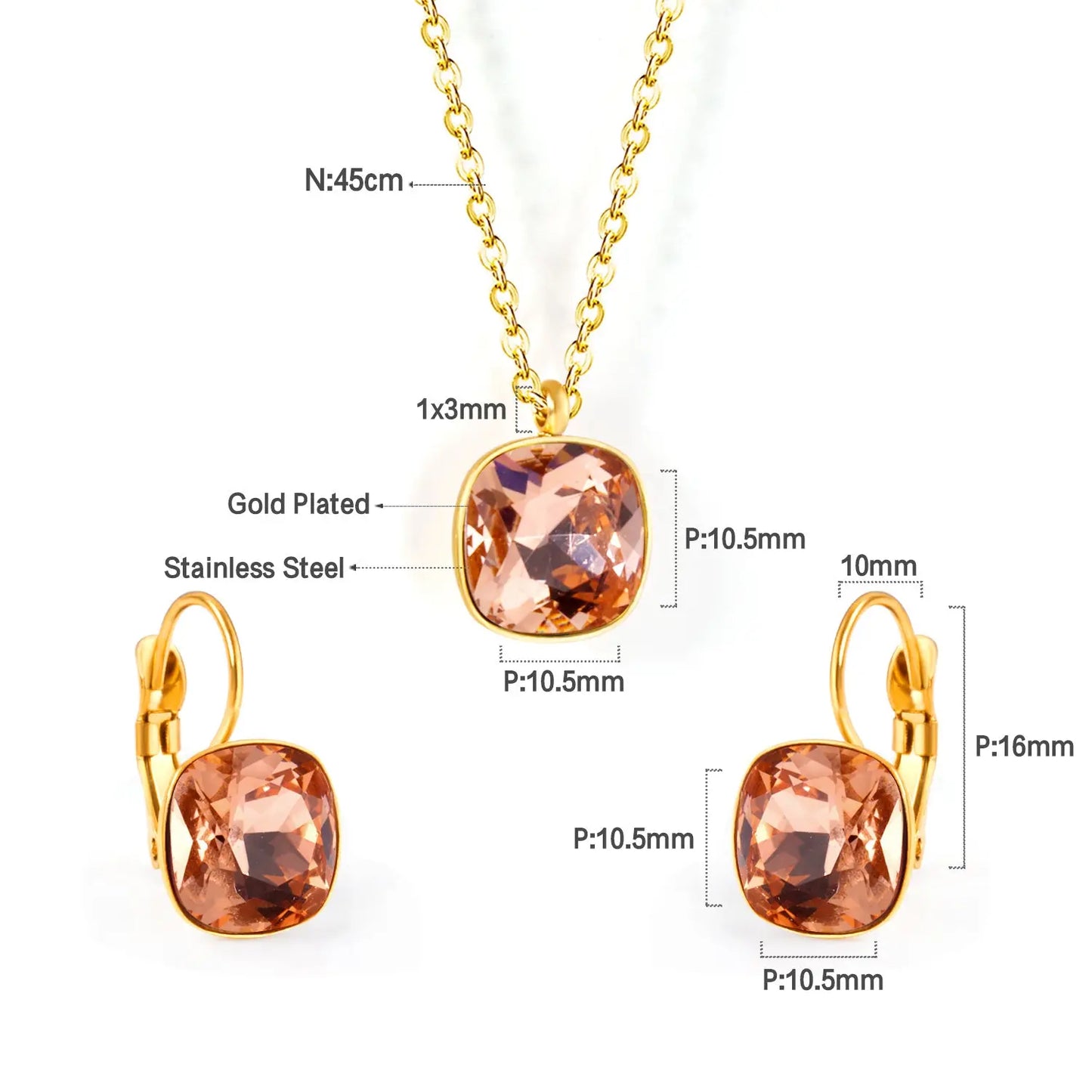 Bridal Jewelry Sets Trendy Style Geomtry Multi-colorful CZ Pendant Necklace Earrings Sets Brinco Party Wholesale asonjewelry