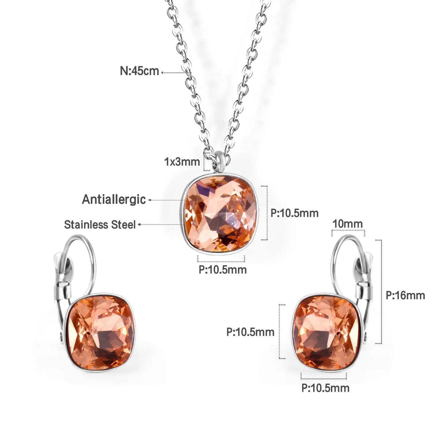 Bridal Jewelry Sets Trendy Style Geomtry Multi-colorful CZ Pendant Necklace Earrings Sets Brinco Party Wholesale asonjewelry