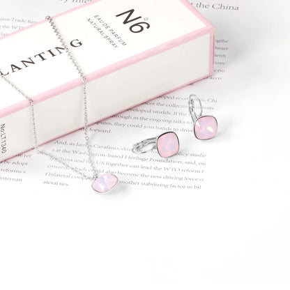 Bridal Jewelry Sets Trendy Style Geomtry Multi-colorful CZ Pendant Necklace Earrings Sets Brinco Party Wholesale asonjewelry