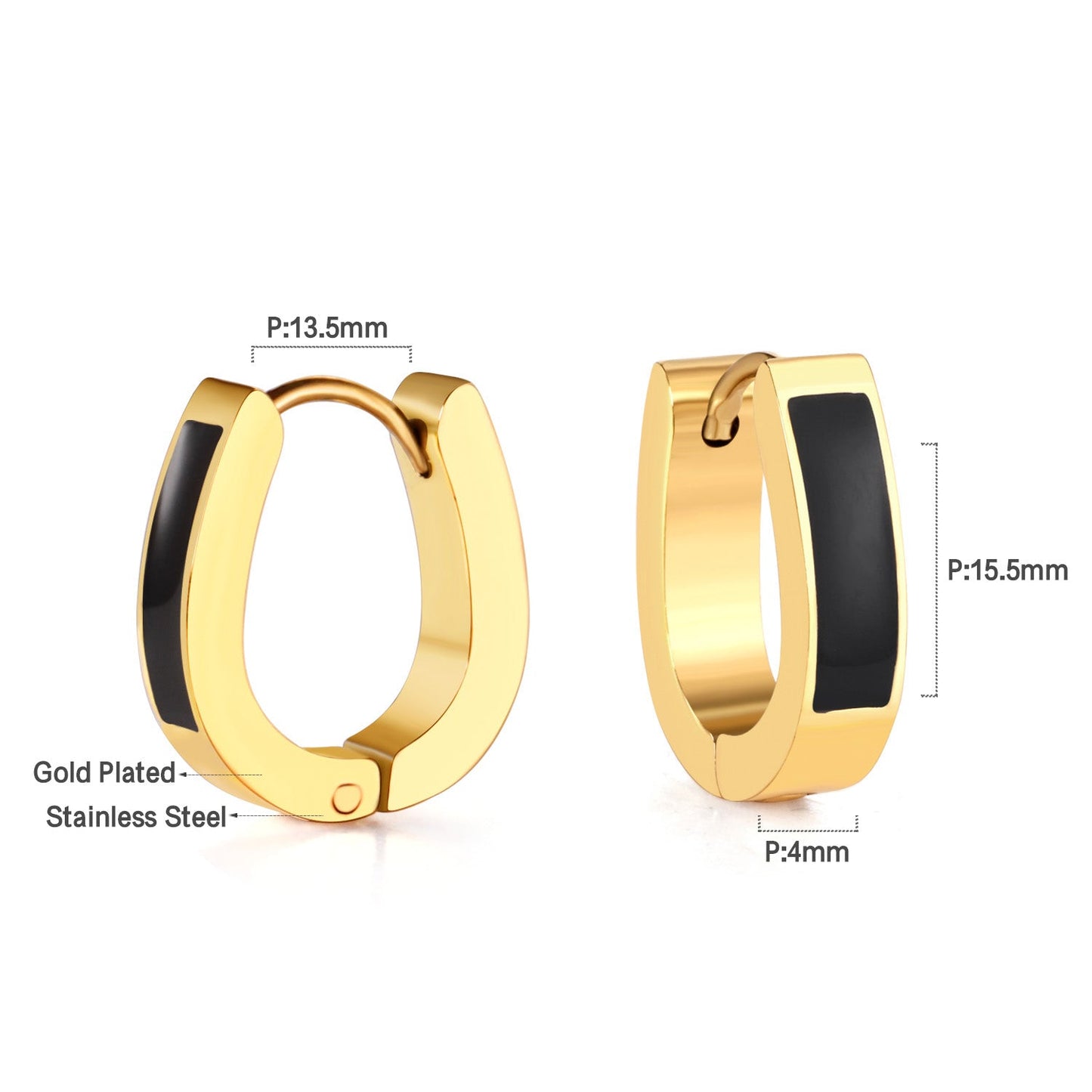 Oval Ear Clips with Black & White Drip Oil 13.5*15.5mm asonjewelry