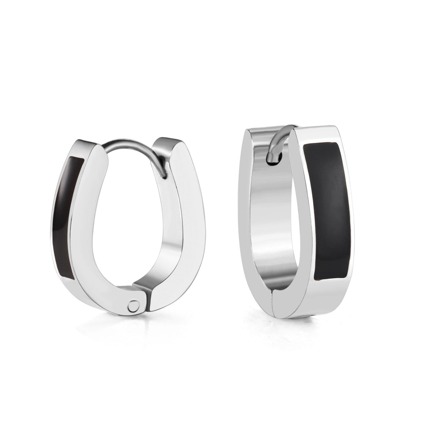 Oval Ear Clips with Black & White Drip Oil 13.5*15.5mm asonjewelry