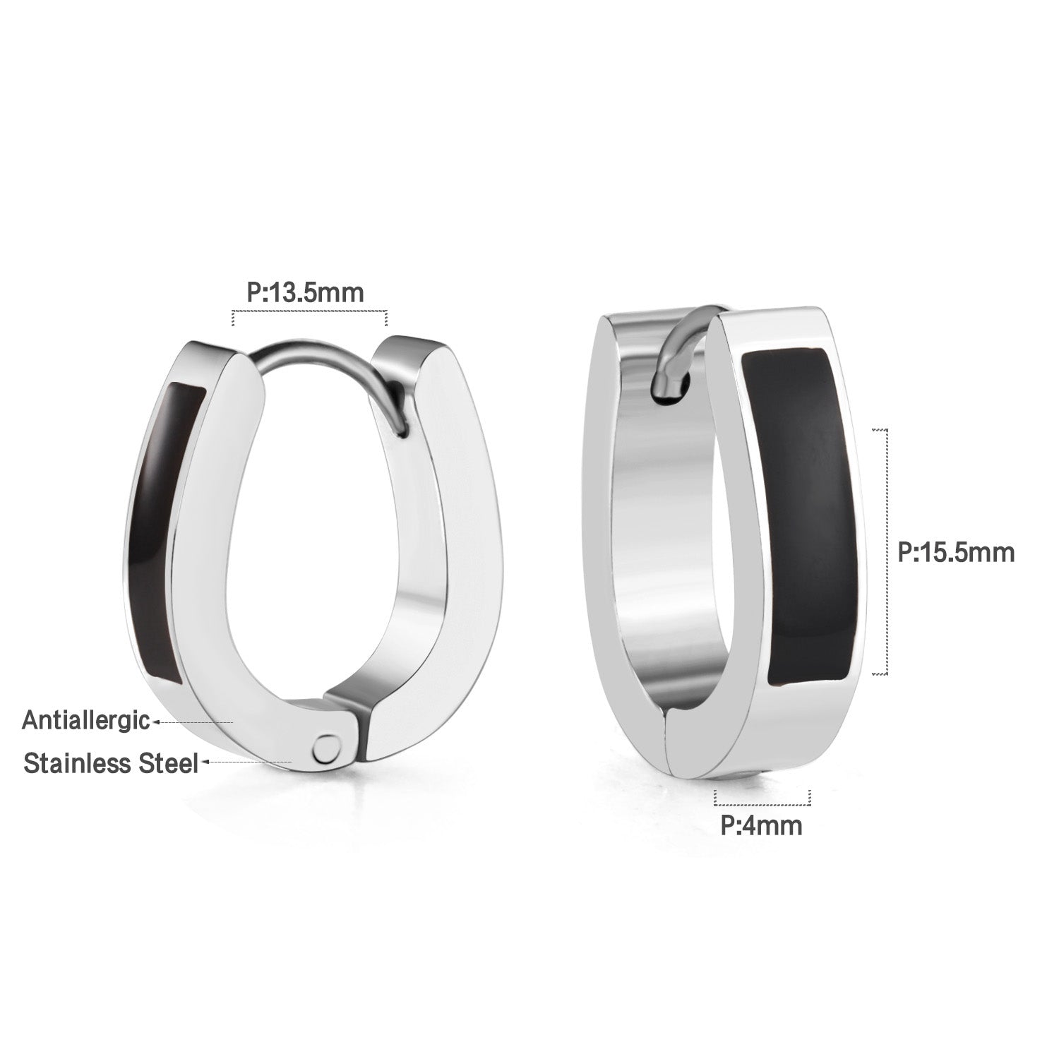 Oval Ear Clips with Black & White Drip Oil 13.5*15.5mm asonjewelry