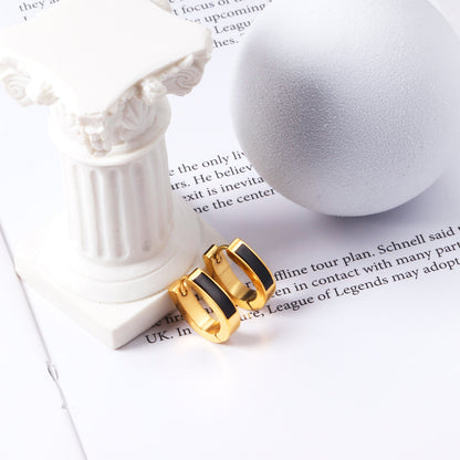 Oval Ear Clips with Black & White Drip Oil 13.5*15.5mm asonjewelry