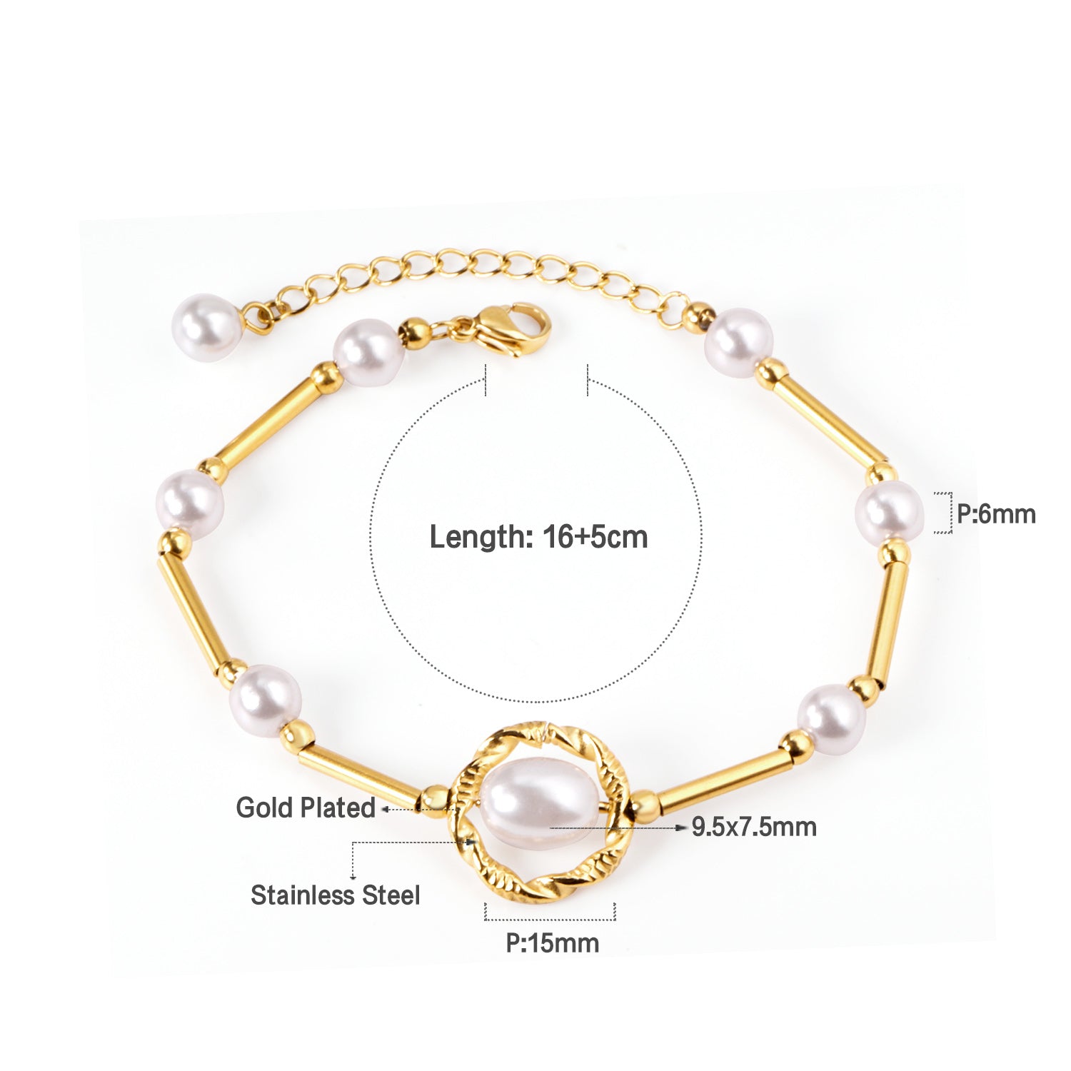 Pearls bracelet 16+5cm gold asonjewelry