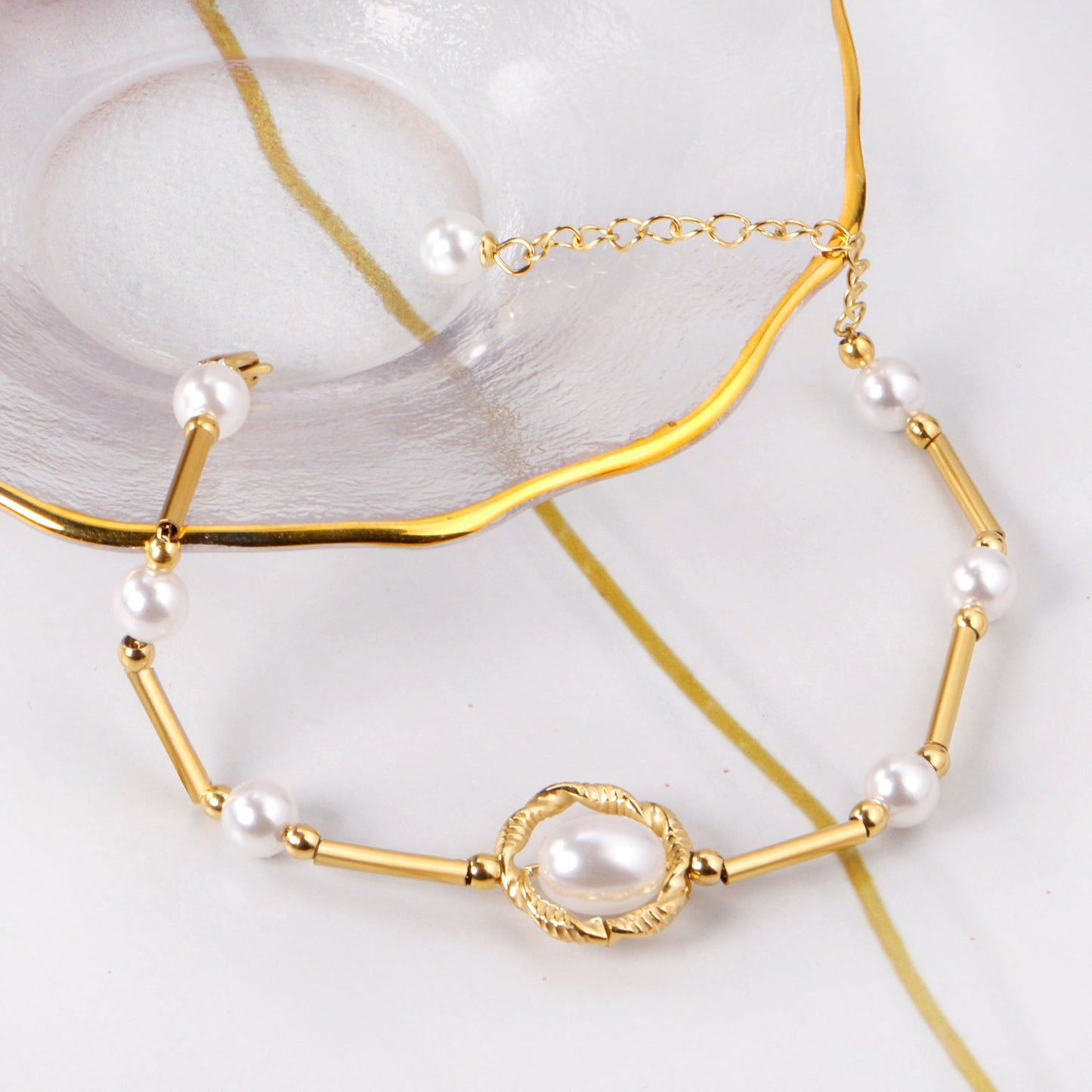 Pearls bracelet 16+5cm gold asonjewelry