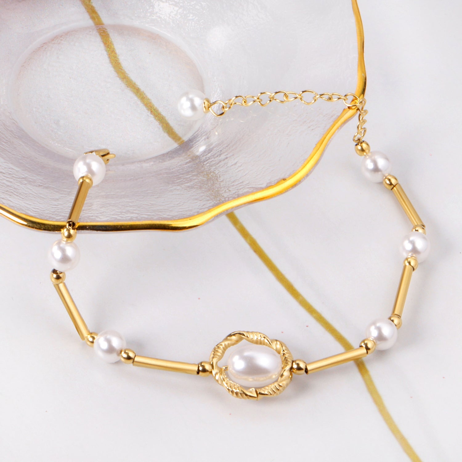 Pearls bracelet 16+5cm gold asonjewelry