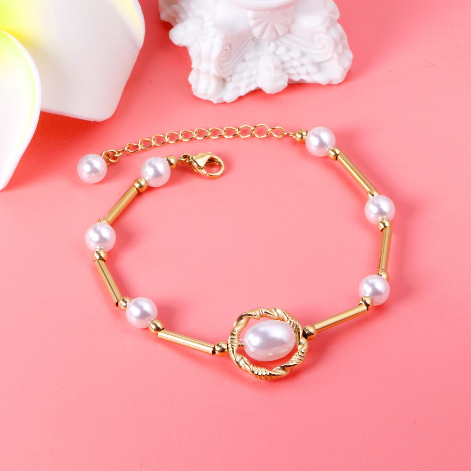 Pearls bracelet 16+5cm gold asonjewelry