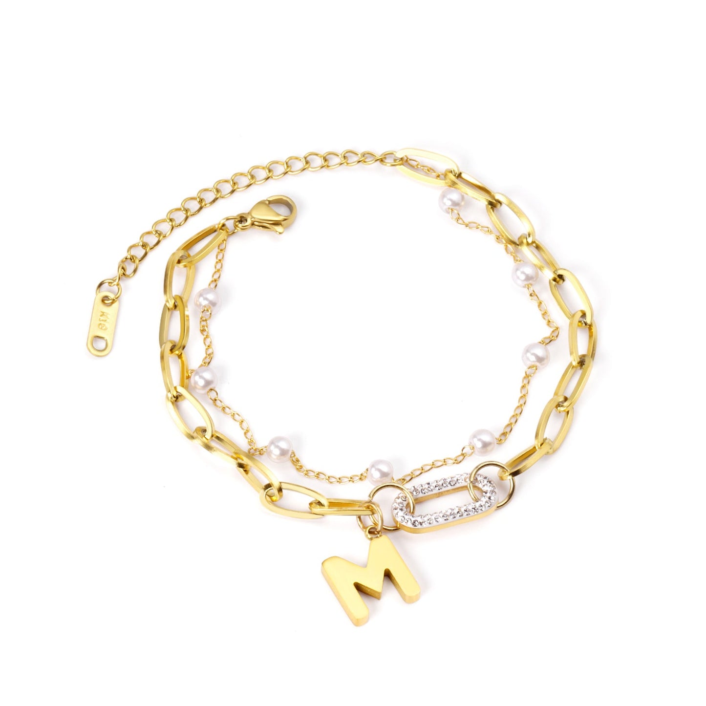 Pearls + M accessories double chain bracelet 17+5cm gold color asonjewelry