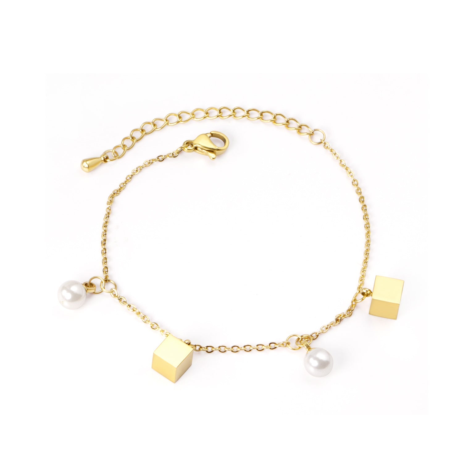 Pearls + square accessories bracelet 16 + 5cm gold color asonjewelry