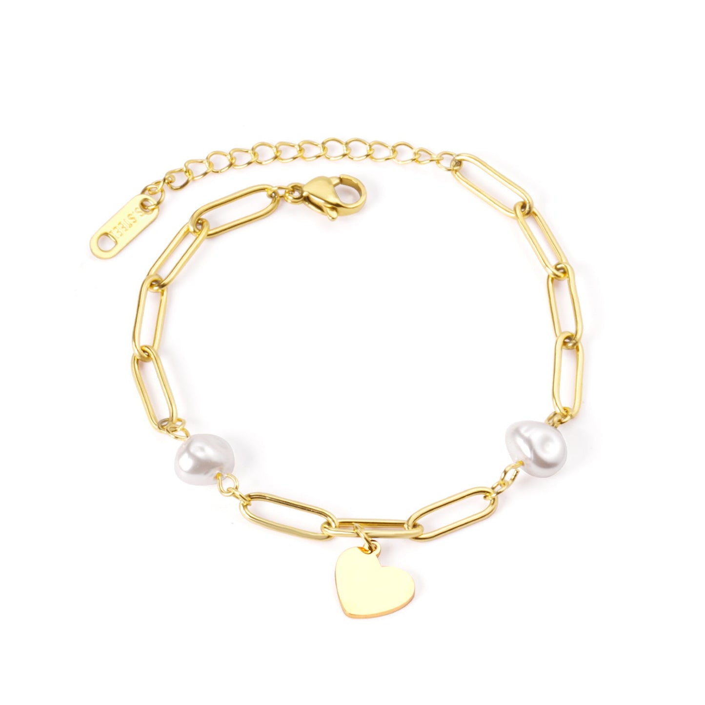 Pearls + heart-shaped accessories bracelet 16 + 5cm gold color asonjewelry