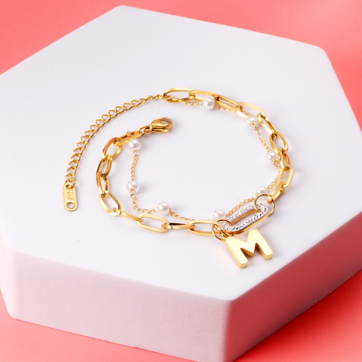 Pearls + M accessories double chain bracelet 17+5cm gold color asonjewelry