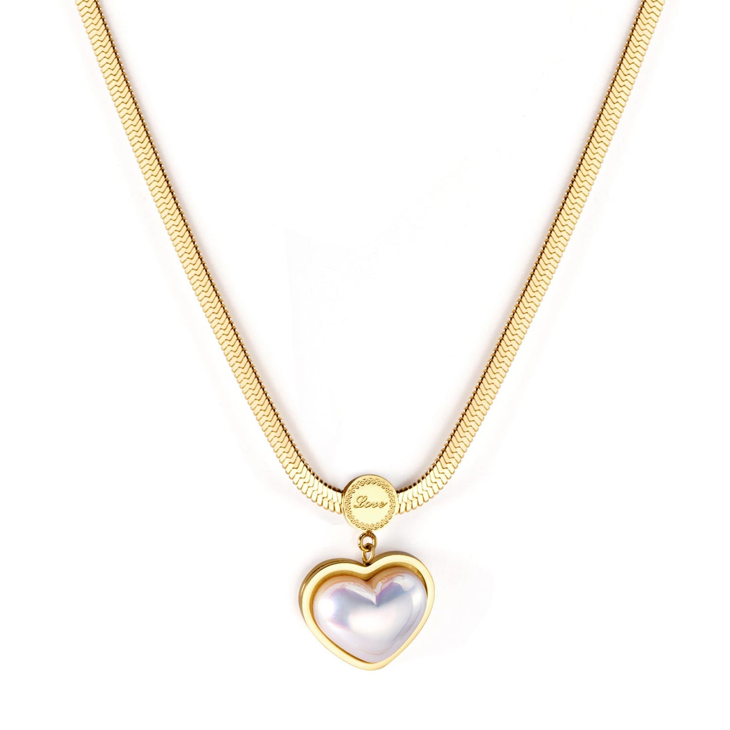Heart pearl pendant necklace 37+5cm gold color asonjewelry
