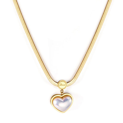 Heart pearl pendant necklace 37+5cm gold color asonjewelry