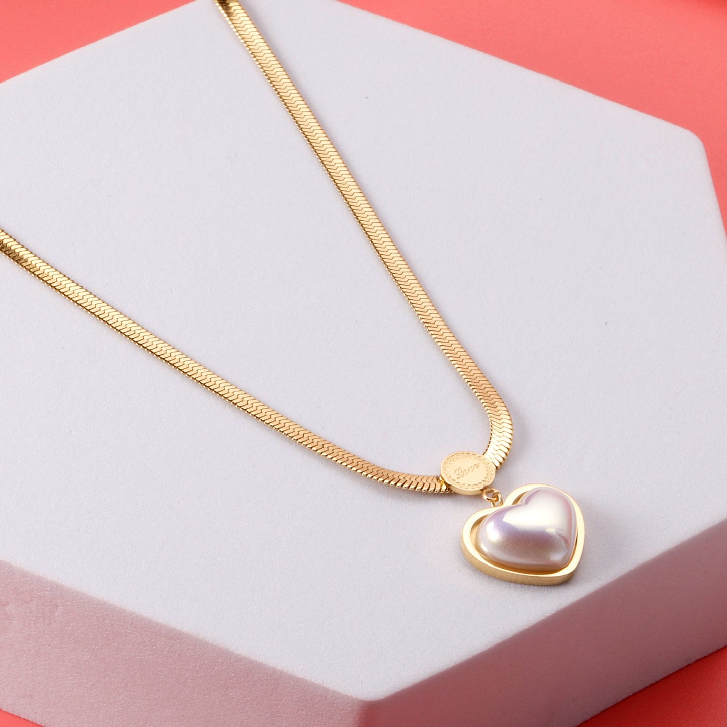 Heart pearl pendant necklace 37+5cm gold color asonjewelry