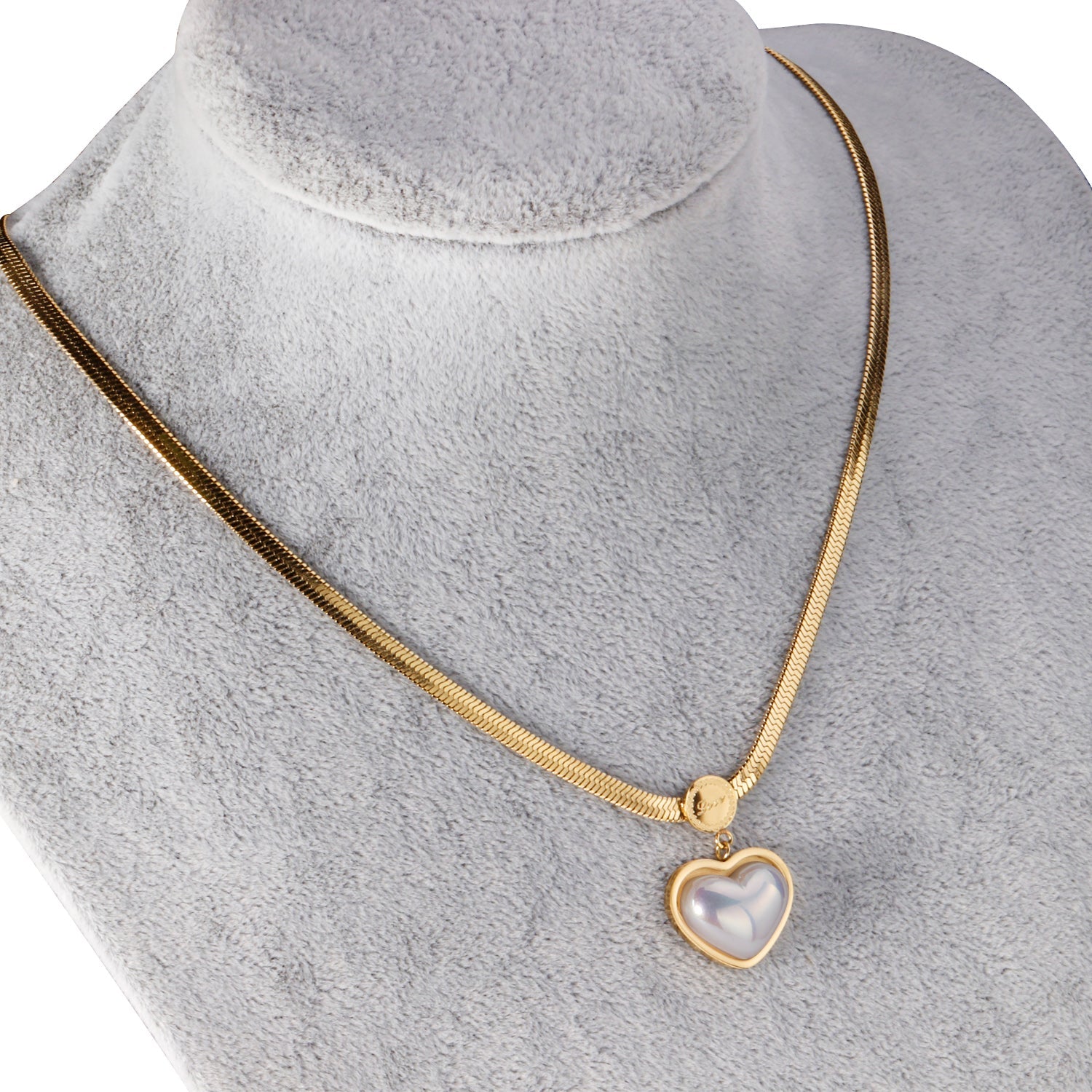 Heart pearl pendant necklace 37+5cm gold color asonjewelry