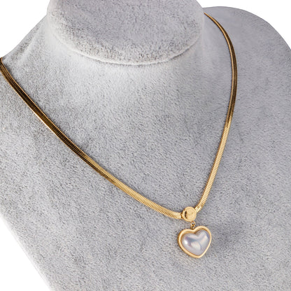 Heart pearl pendant necklace 37+5cm gold color asonjewelry