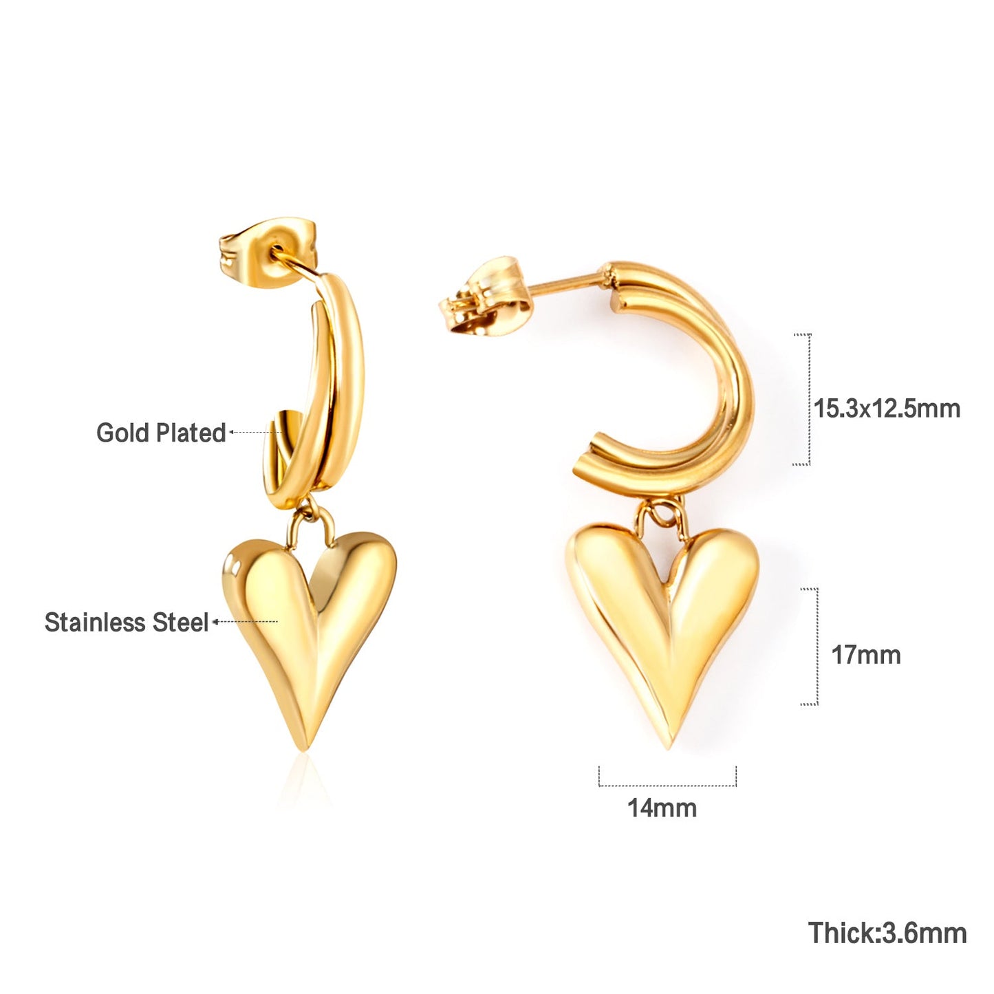 C-Shaped Earrings & Heart Shaped Stud Dangles asonjewelry