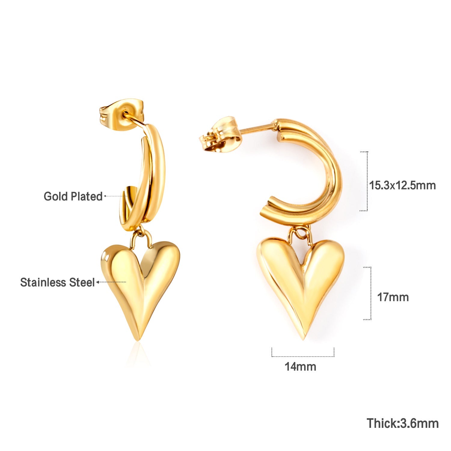 C-Shaped Earrings & Heart Shaped Stud Dangles asonjewelry