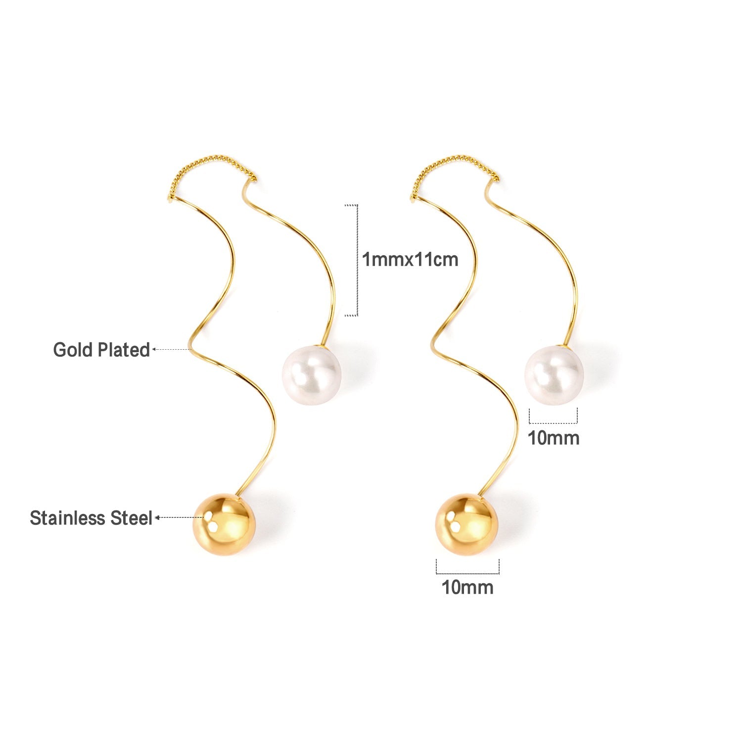 10mm steel beads + 10mm pearl stud earrings asonjewelry