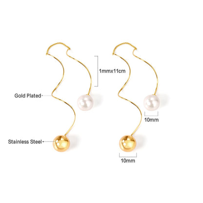 10mm steel beads + 10mm pearl stud earrings asonjewelry