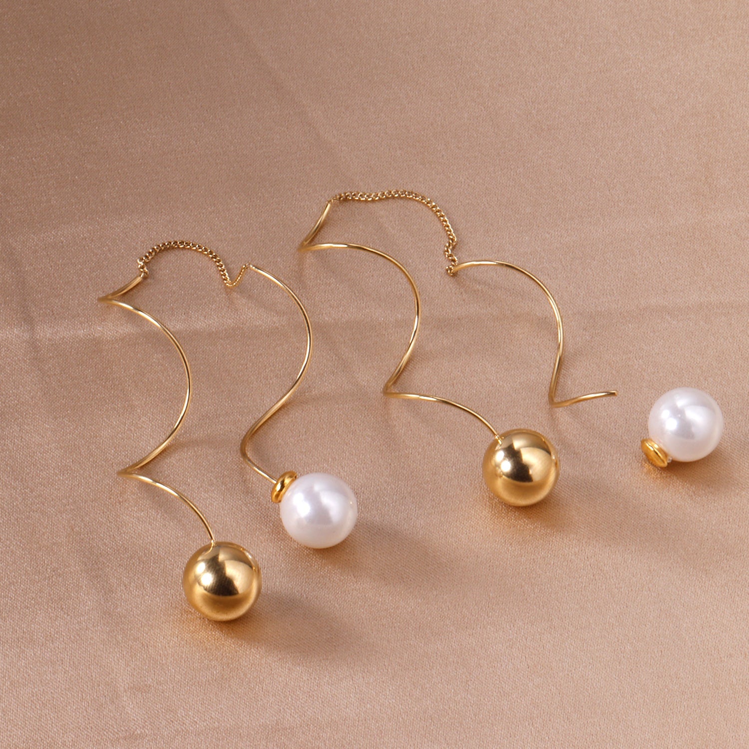 10mm steel beads + 10mm pearl stud earrings asonjewelry