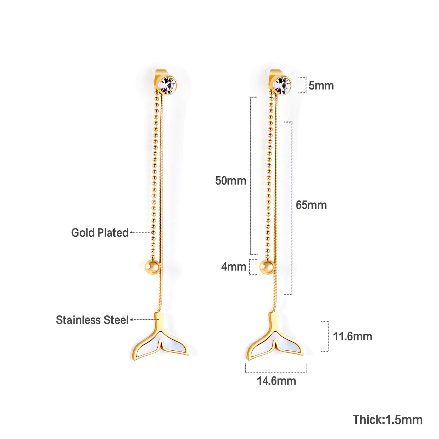 Cylindrical with Diamonds + Steel Beads + Fishtail Earrings asonjewelry