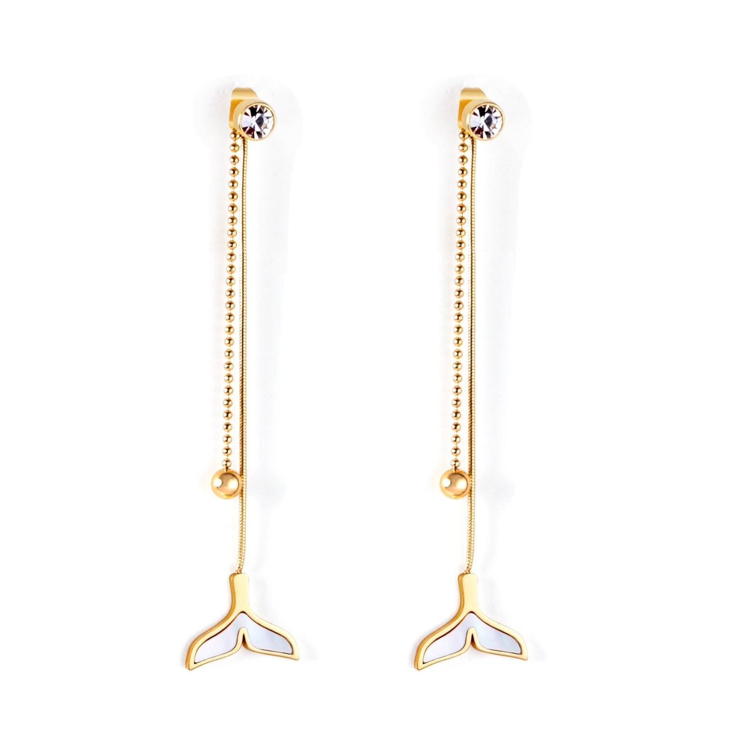 Cylindrical with Diamonds + Steel Beads + Fishtail Earrings asonjewelry