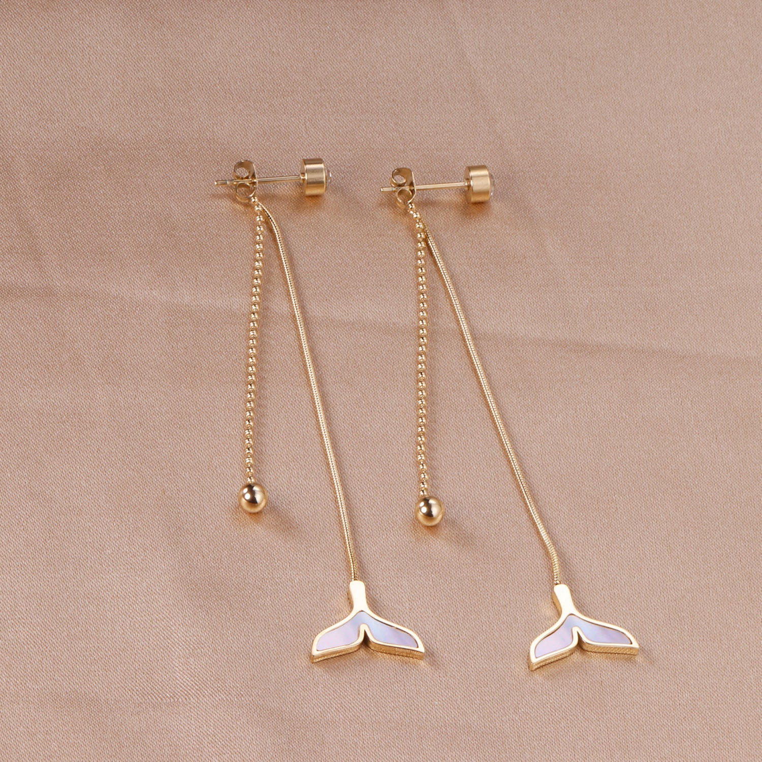 Cylindrical with Diamonds + Steel Beads + Fishtail Earrings asonjewelry