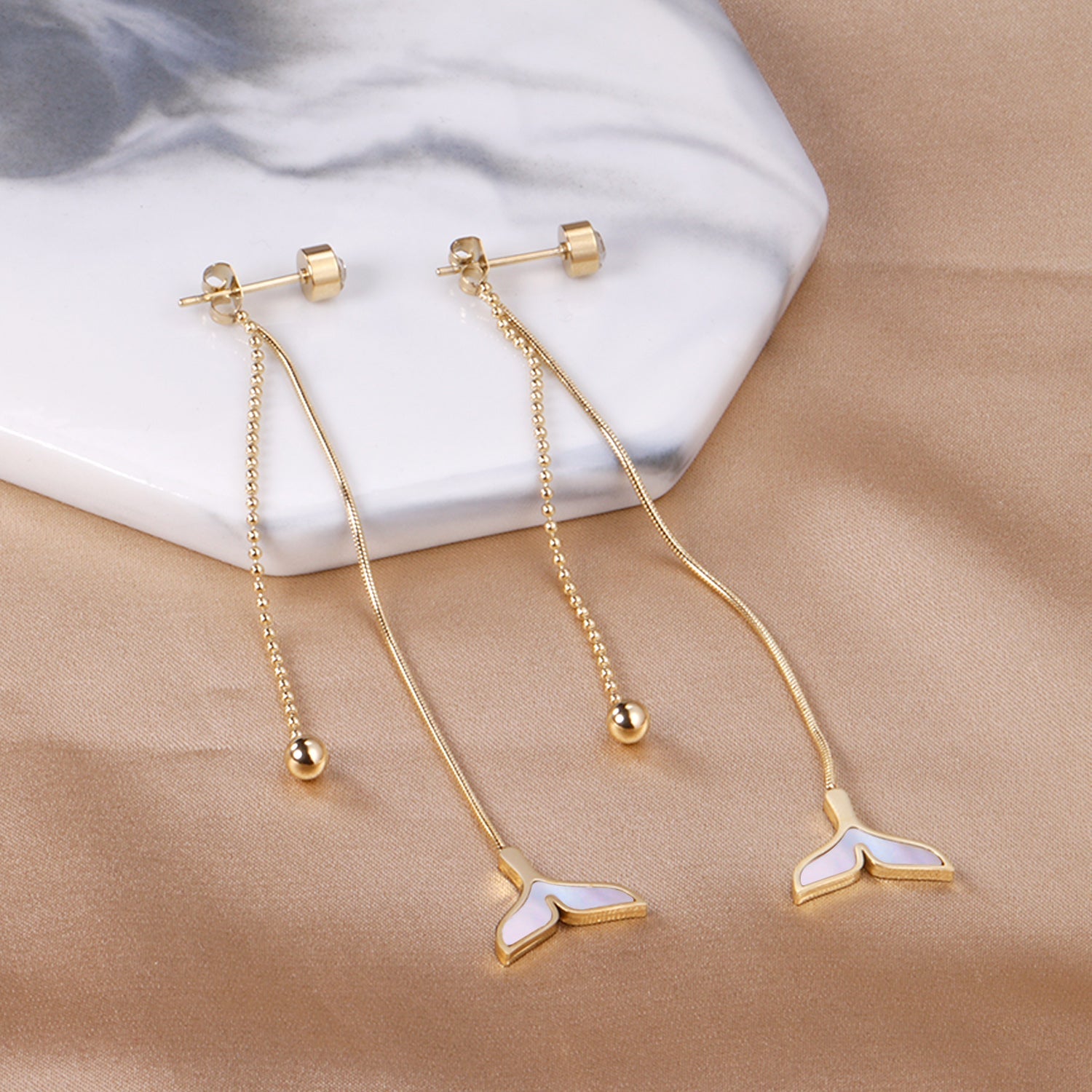 Cylindrical with Diamonds + Steel Beads + Fishtail Earrings asonjewelry