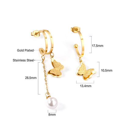 Semi-circle earrings + butterfly + pearl studs asonjewelry