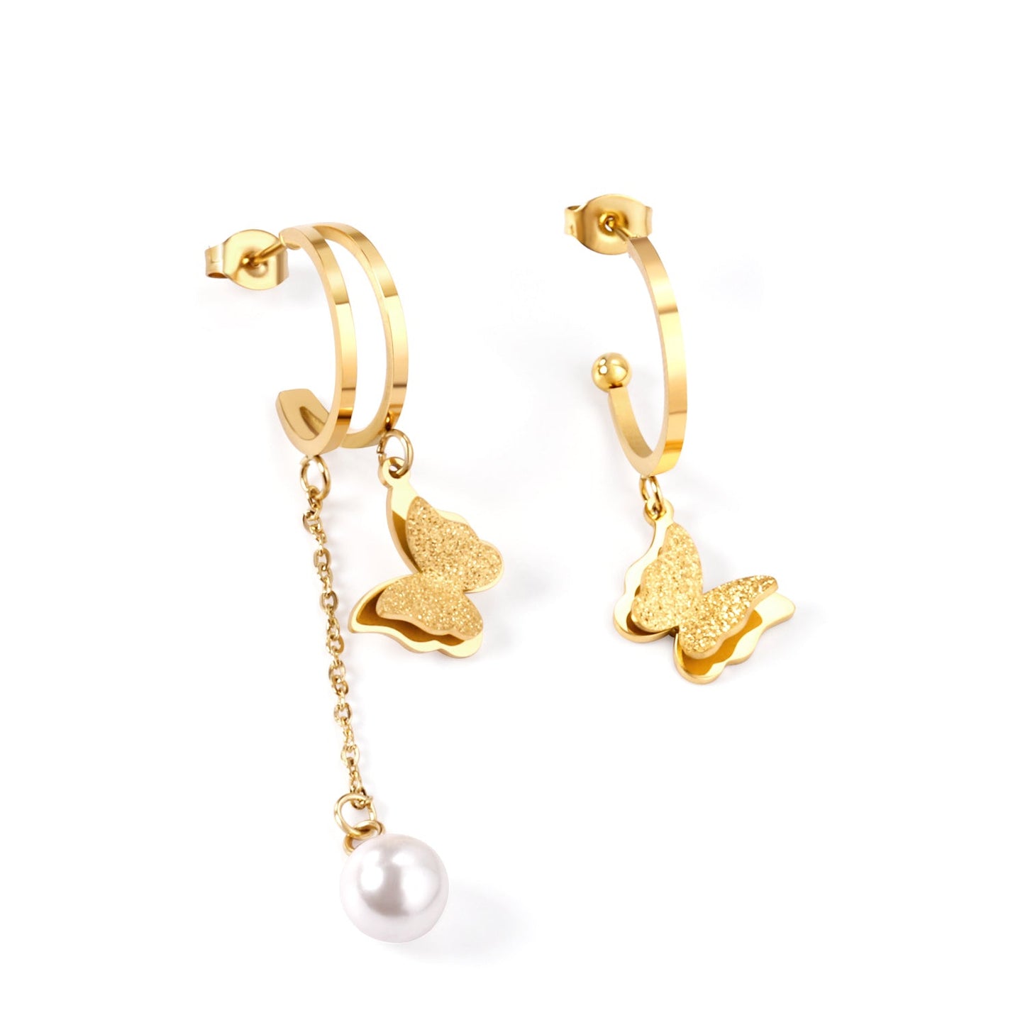 Semi-circle earrings + butterfly + pearl studs asonjewelry