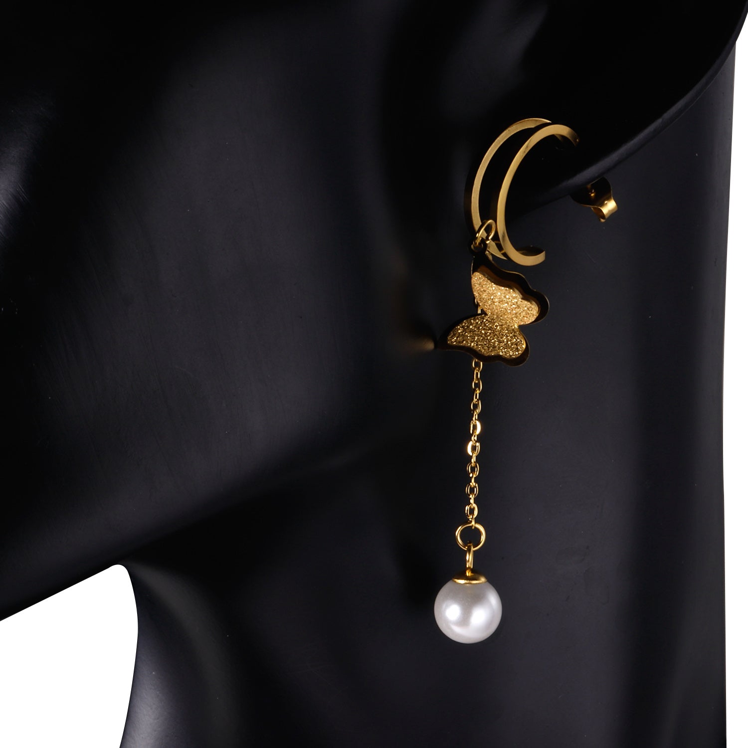 Semi-circle earrings + butterfly + pearl studs asonjewelry