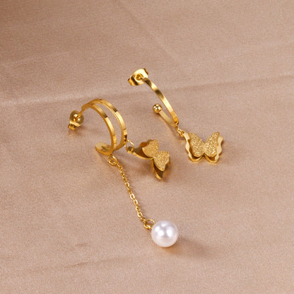 Semi-circle earrings + butterfly + pearl studs asonjewelry