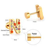 12 pairs Steel/Gold Monogram Screwback Earrings A-Z