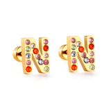 12 pairs Steel/Gold Monogram Screwback Earrings A-Z
