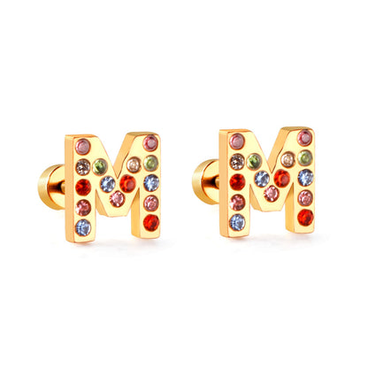 12 pairs Steel/Gold Monogram Screwback Earrings A-Z asonjewelry