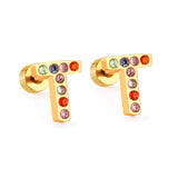 12 pairs Steel/Gold Monogram Screwback Earrings A-Z