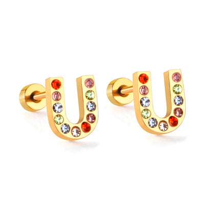 12 pairs Steel/Gold Monogram Screwback Earrings A-Z asonjewelry