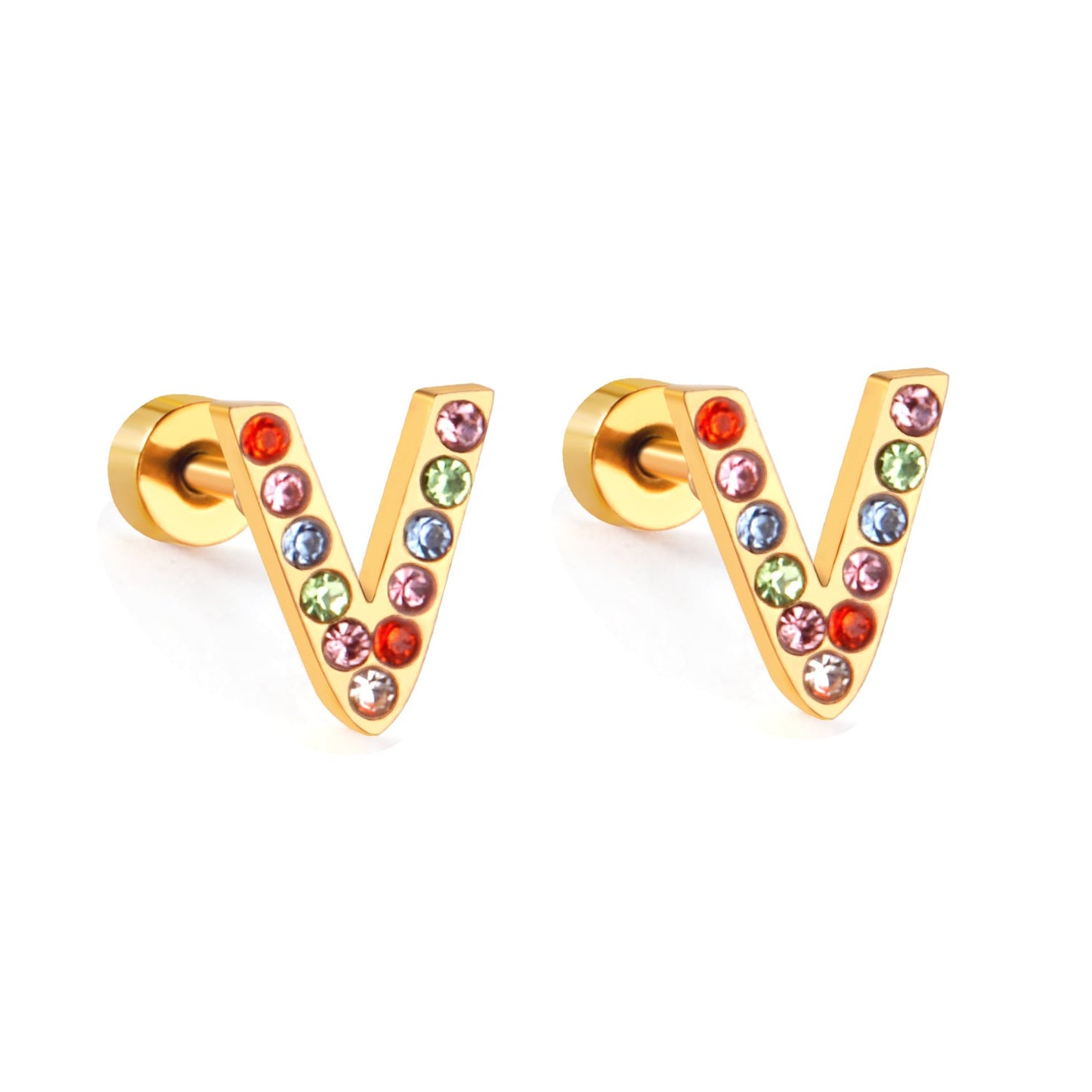 12 pairs Steel/Gold Monogram Screwback Earrings A-Z asonjewelry