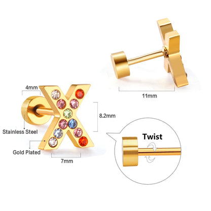 12 pairs Steel/Gold Monogram Screwback Earrings A-Z asonjewelry