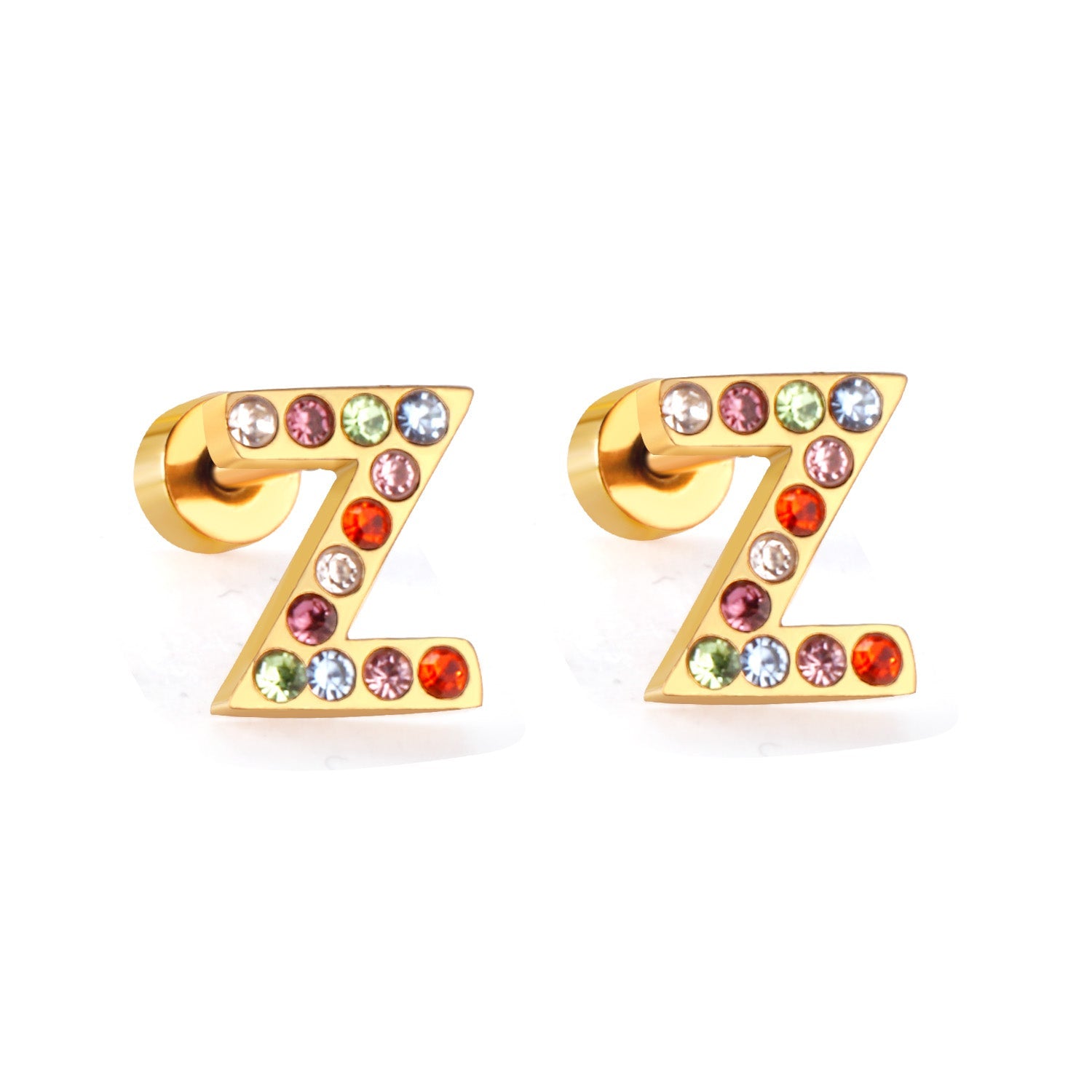 12 pairs Steel/Gold Monogram Screwback Earrings A-Z asonjewelry