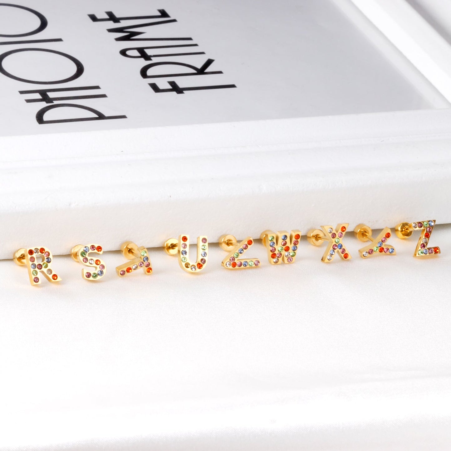 12 pairs Steel/Gold Monogram Screwback Earrings A-Z asonjewelry