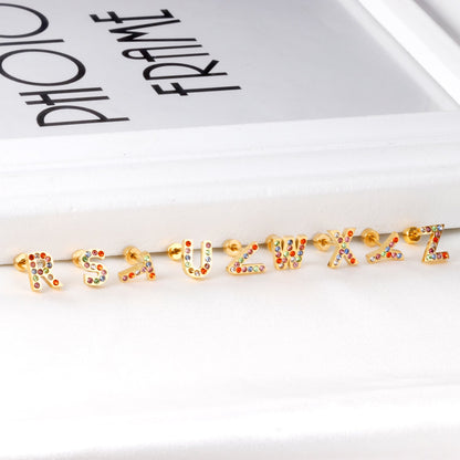 12 pairs Steel/Gold Monogram Screwback Earrings A-Z asonjewelry