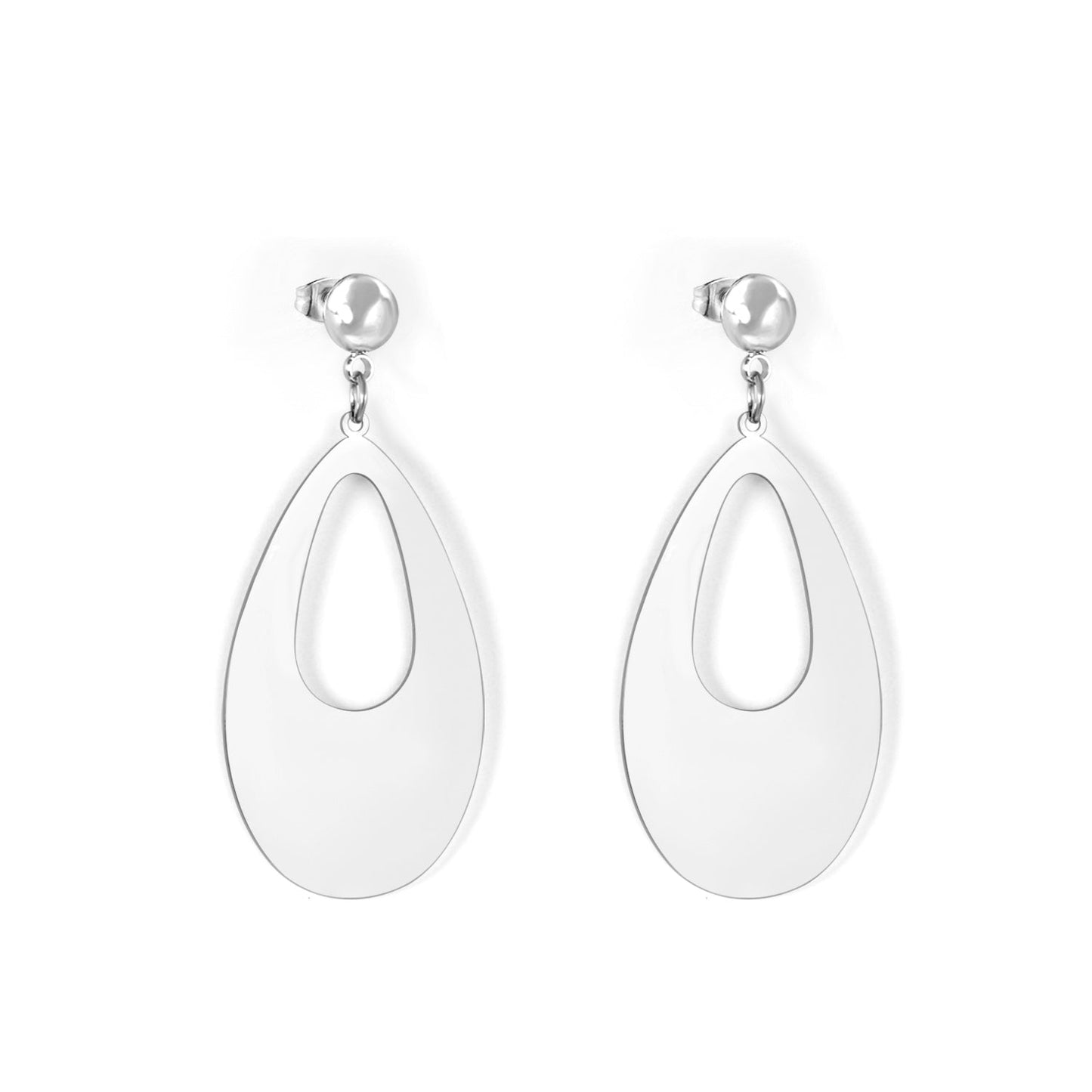 Halved Steel Bead Glossy Oval Earrings asonjewelry