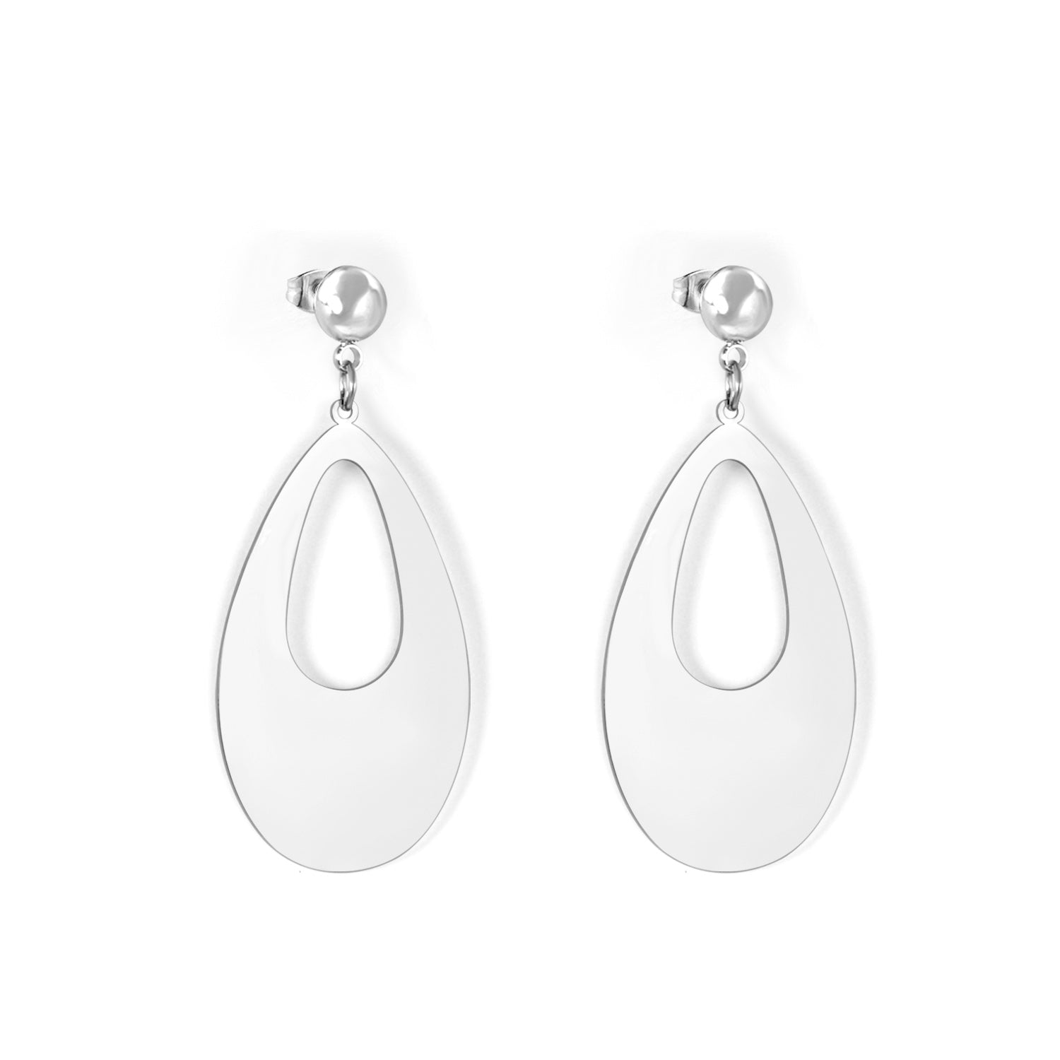 Halved Steel Bead Glossy Oval Earrings asonjewelry