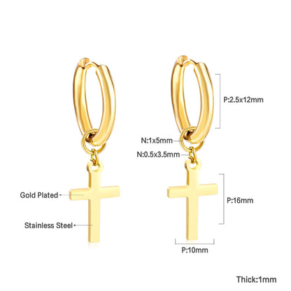 2.5 12mm Internal Wire Earrings-Steel & Gold & Rose Gold & Black Polished + 10x16mm Crosses asonjewelry