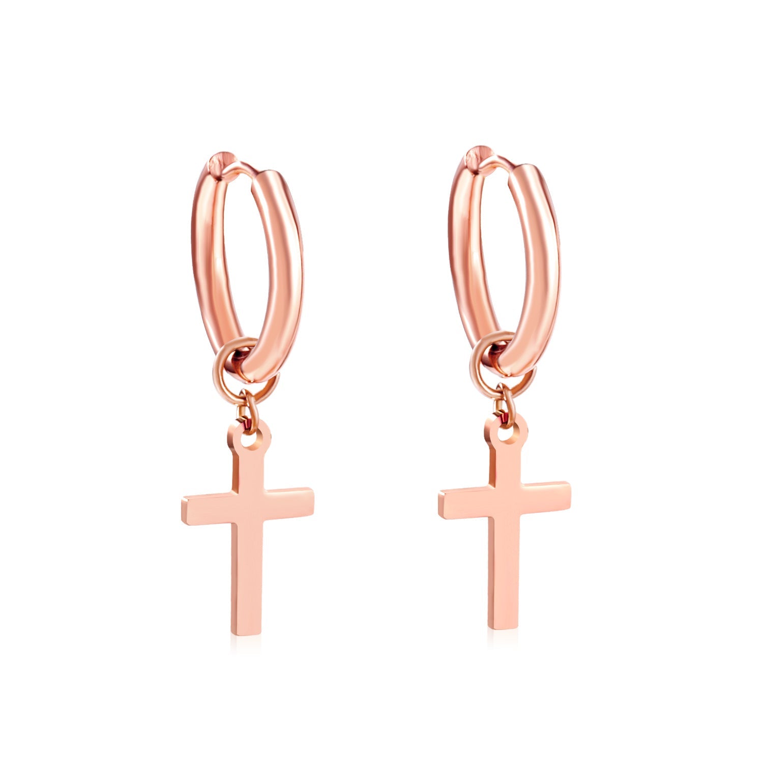 2.5 12mm Internal Wire Earrings-Steel & Gold & Rose Gold & Black Polished + 10x16mm Crosses asonjewelry
