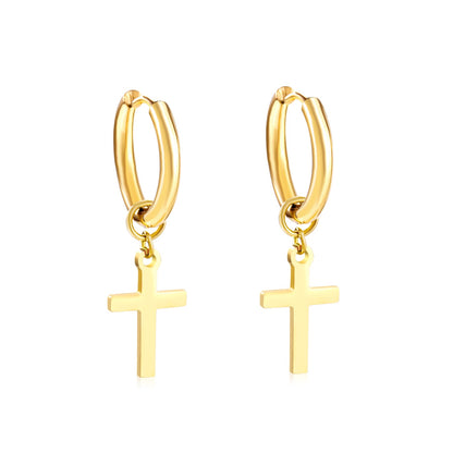 2.5 12mm Internal Wire Earrings-Steel & Gold & Rose Gold & Black Polished + 10x16mm Crosses asonjewelry