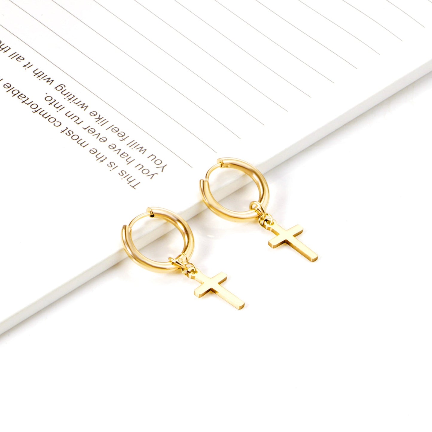 2.5 12mm Internal Wire Earrings-Steel & Gold & Rose Gold & Black Polished + 10x16mm Crosses asonjewelry