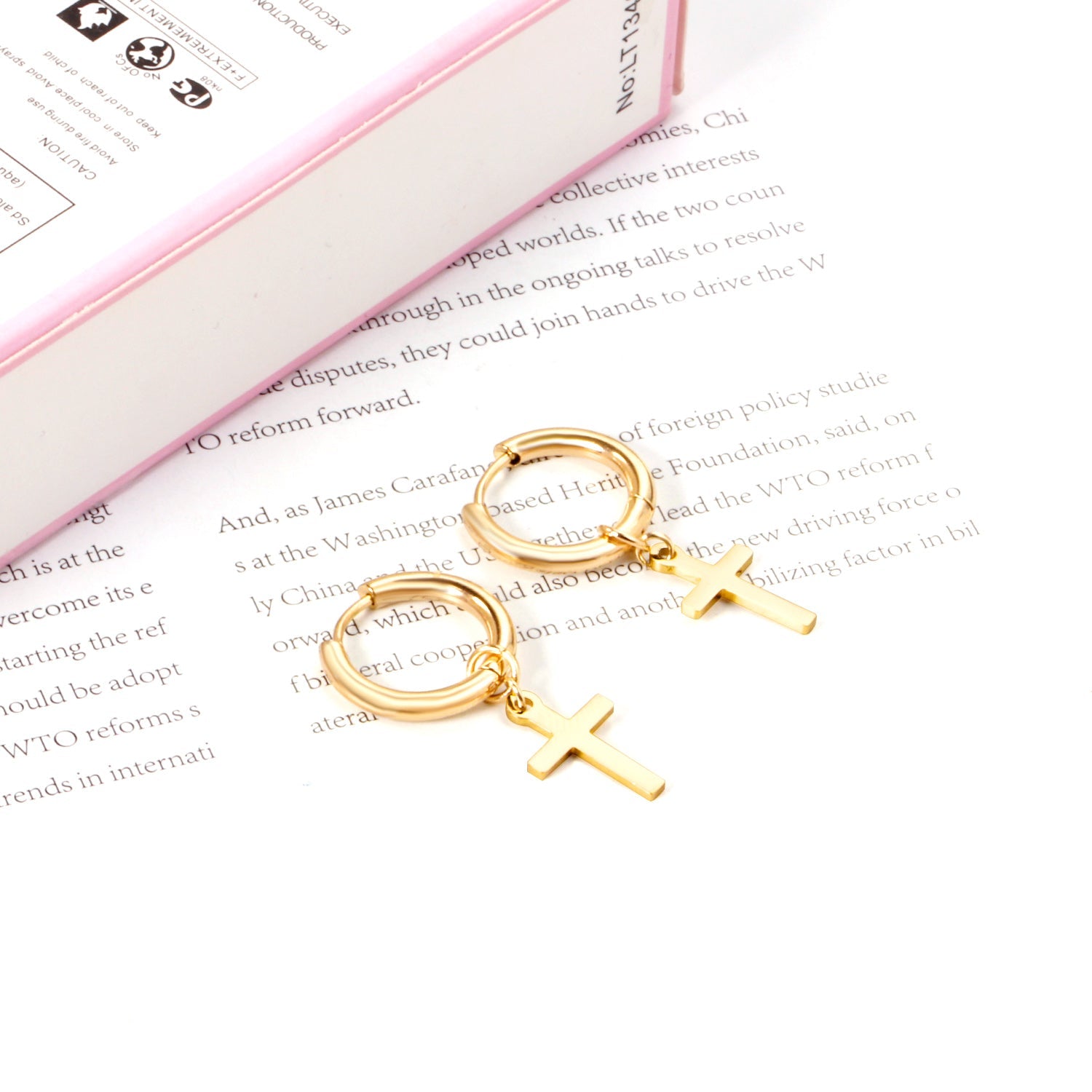 2.5 12mm Internal Wire Earrings-Steel & Gold & Rose Gold & Black Polished + 10x16mm Crosses asonjewelry